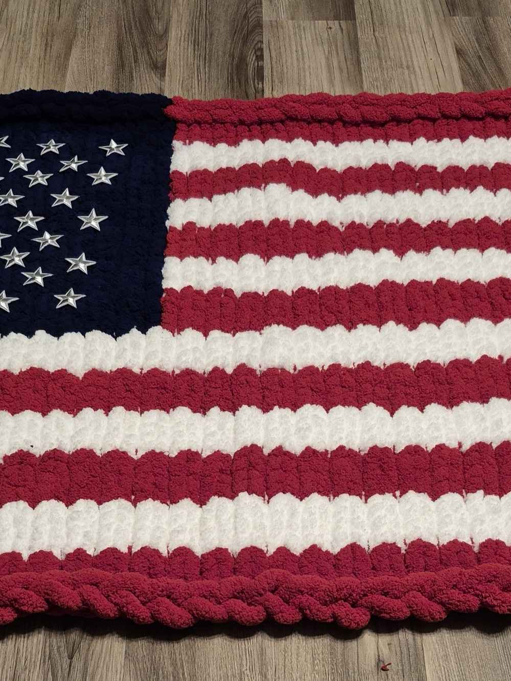 Handcrafted American Flag Crochet Throw - Red White Blue